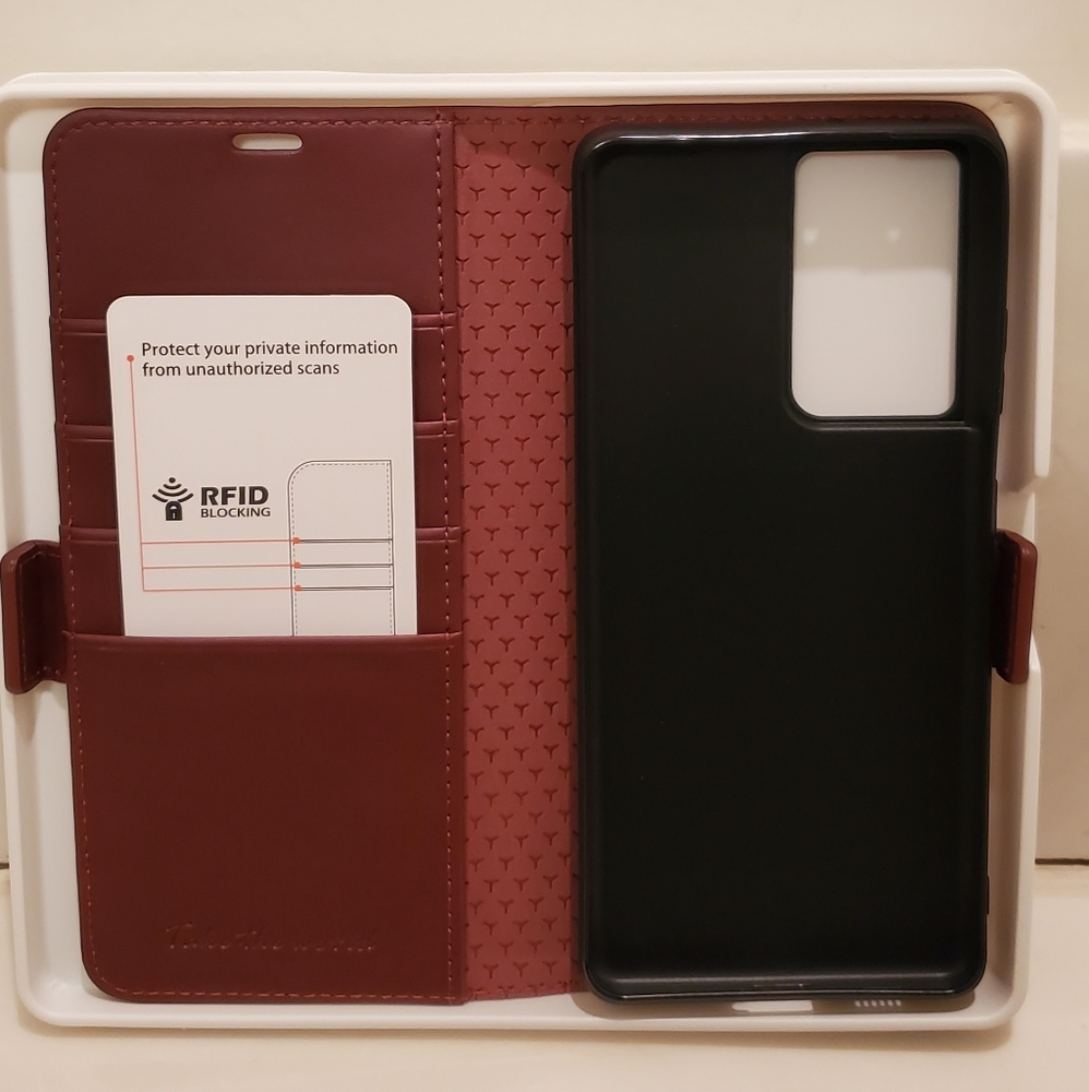 TUCCH Wallet Phone Case for Galaxy S21 Ultra 5G RFID Wine Red New